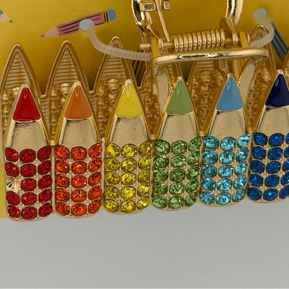 Piper K Crayon Colored Pencil Claw Clip Gold Tone Rhinestones